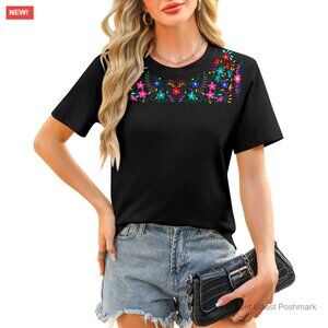 Mexican Embroidered T-Shirt Traditional Boho Floral Blouse Tunic